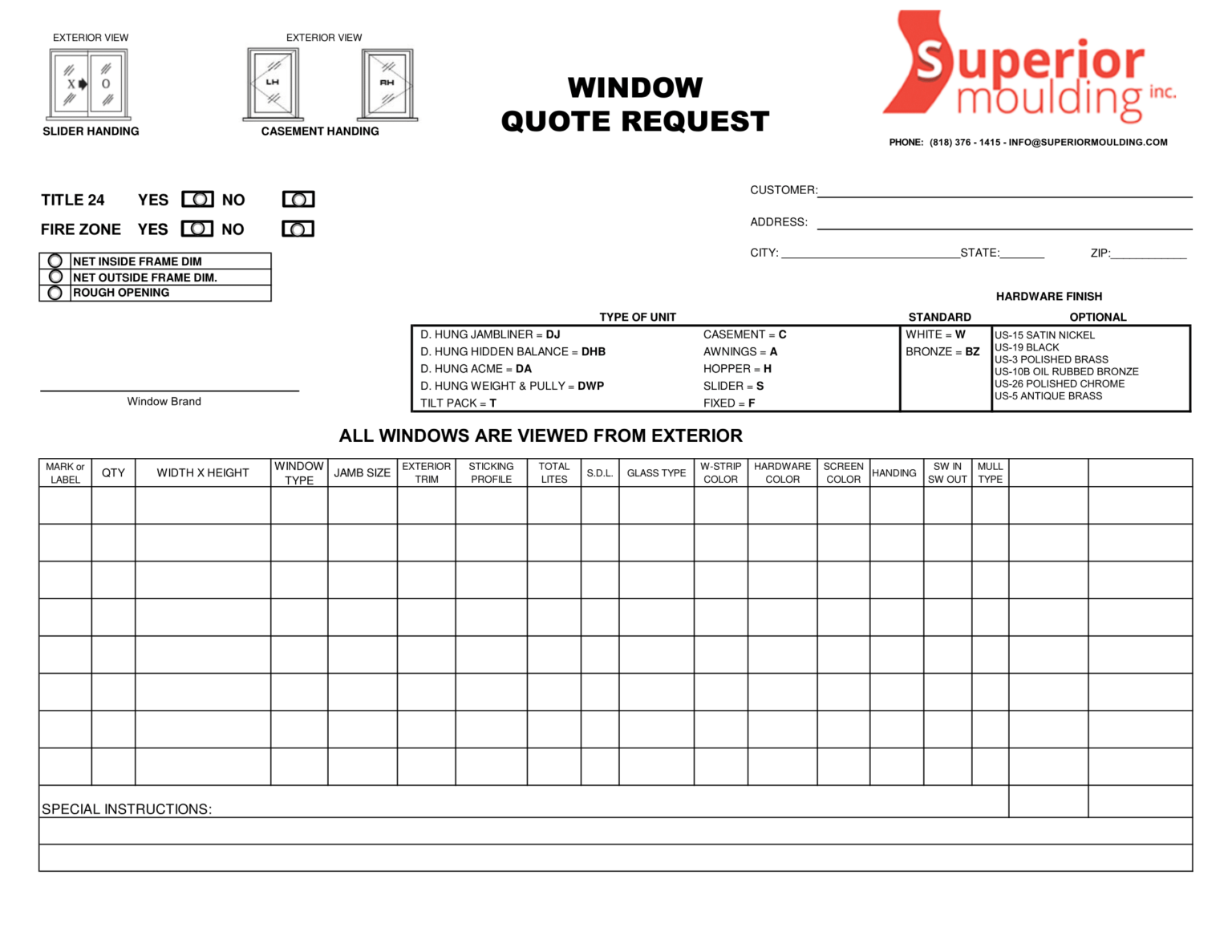 Request A Quote Superior Moulding Inc